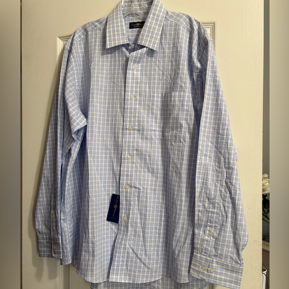 Club Room Light Blue and White Check Dress Shirt